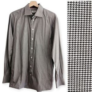 Eton Men's Slim Fit Dress Shirt Black White Micro Houndstooth 16.5 Neck 34/35